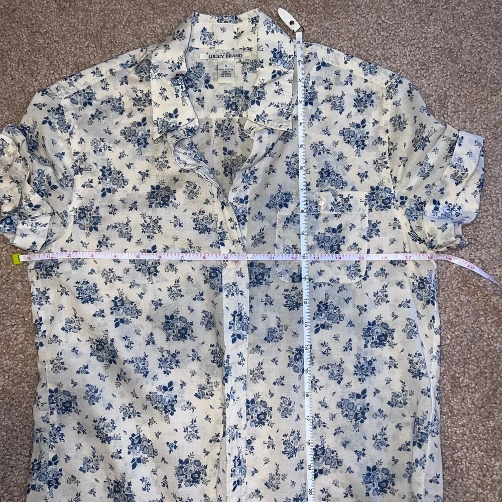 Lucky Brand‎ Blue Floral Short Sleeve Vintage inspired Boho women small